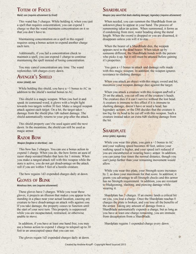 D&D 5e Custom Magic Items Shards of Fun Nerd Sourced